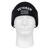Veteran With US Flag Fine Knit Watch Cap - Black