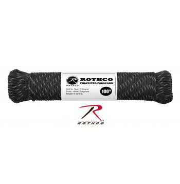 Polyester Paracord - Black with Reflective Tracers 100ft