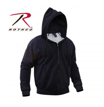 Zippered Thermal Lined Hooded Sweatshirt- Navy Blue