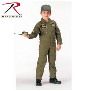 Kid's Flight Coverall With Patches Olive Drab
