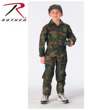Kids Air Force Type Flightsuit Woodland Camo