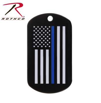 Thin Blue Line Dog Tag with Silver Chain