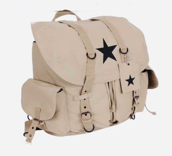 Vintage Weekender Canvas Backpack with Star Khaki*